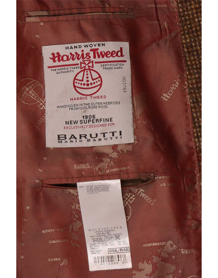 Męska marynarka zapinana na 2 guziki Harris Tweed UK 46 3XL Brązowa wełna dziewicza