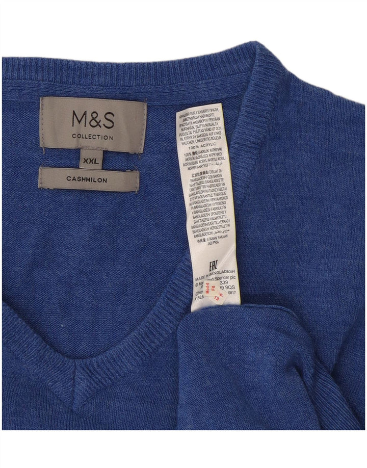 Marks & Spencer Męski sweter z dekoltem w kształcie litery V, 2XL, niebieski akryl