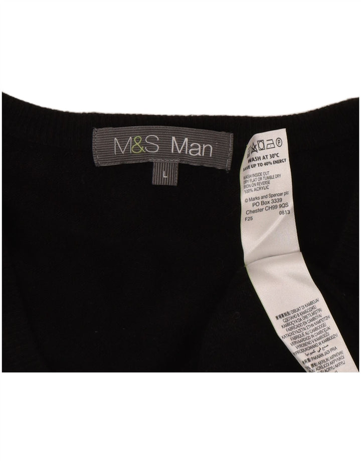 Marks & Spencer Męski sweter z dekoltem w kształcie litery V, duży, czarny, akrylowy