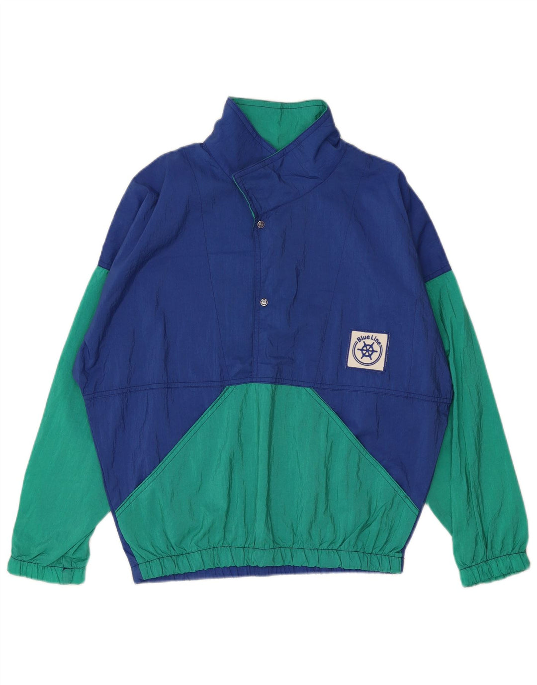 Vintage męska bluza dresowa z wierzchnią kurtką XL, niebieska, z blokami kolorów, poliamid