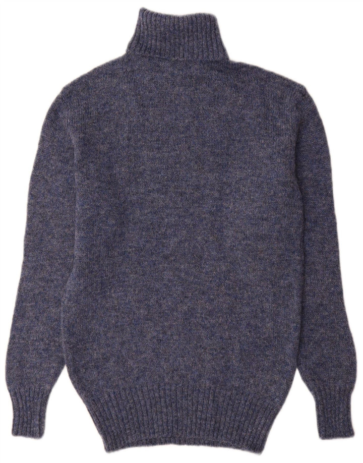 Vintage męski sweter z wywijanym dekoltem, mały niebieski, nowy wełniany