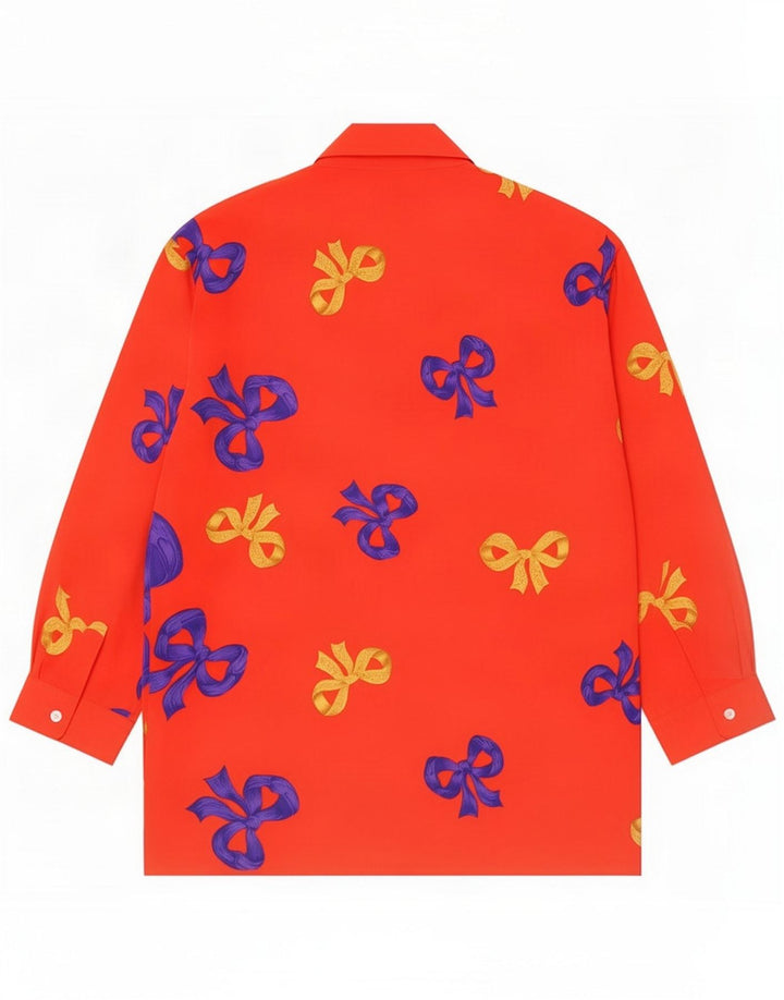 Bluzka koszulowa damska w stylu vintage, abstrakcyjny wzór UK 16, duża czerwona