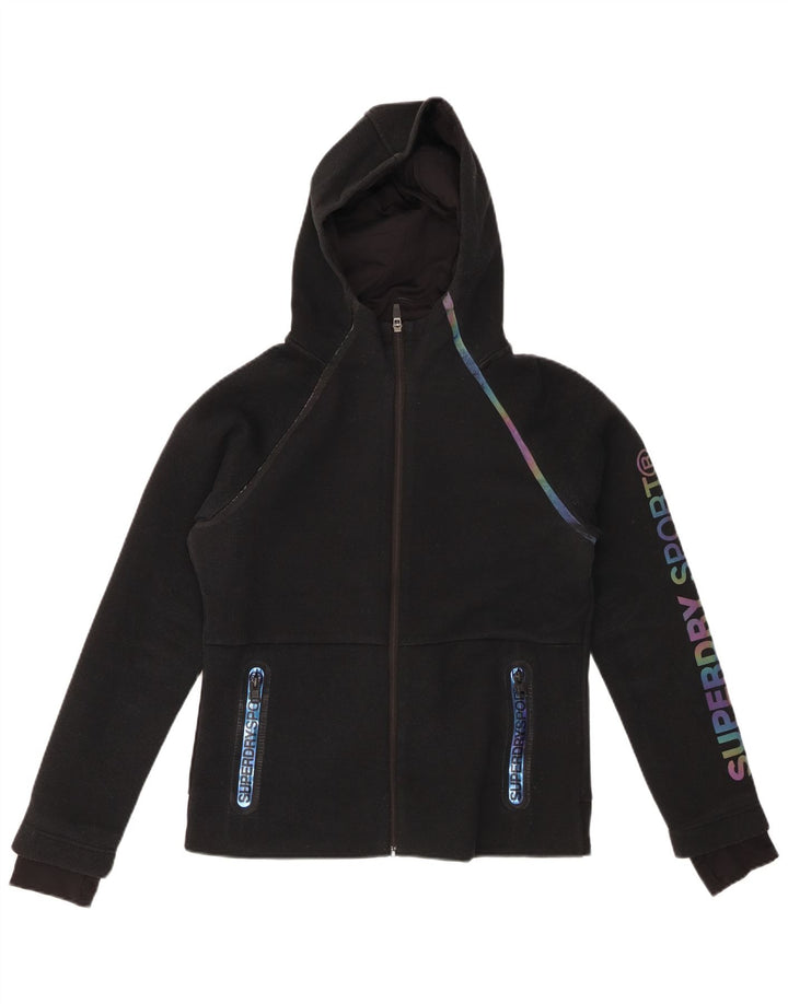 SUPERDRY Damski sweter z kapturem i zamkiem błyskawicznym UK 12, średni czarny poliester