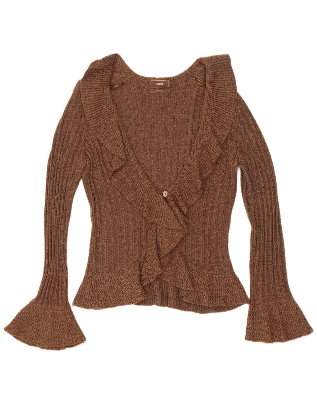 Marks & Spencer Damski sweter kardigan UK 12 Średni brązowy bawełniany