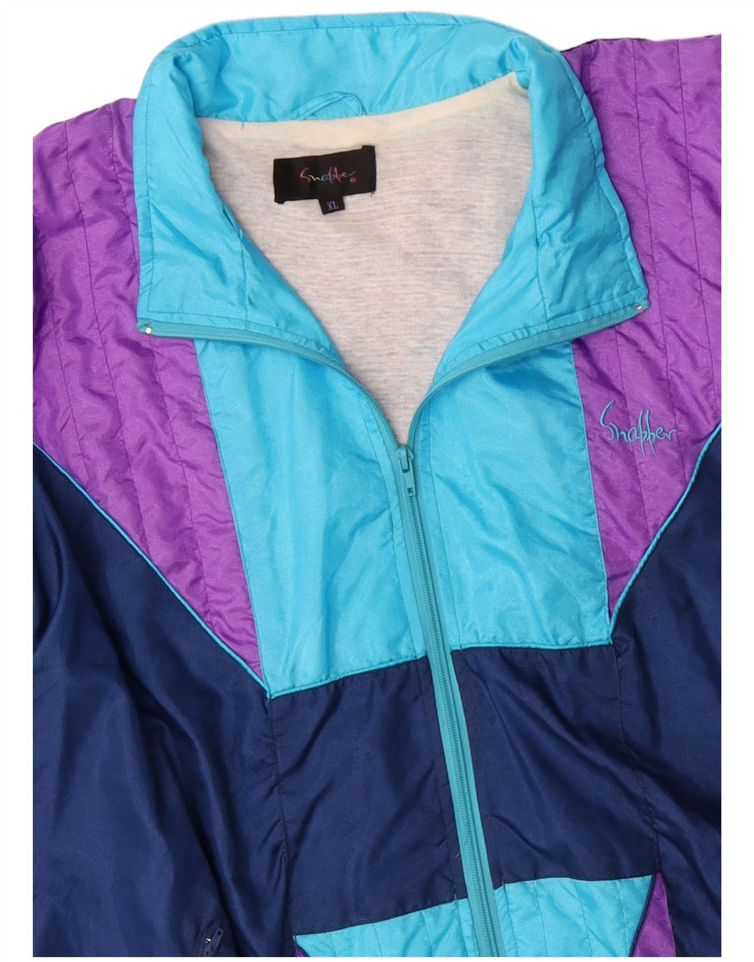 Męska kurtka dresowa VINTAGE XL z niebieskiego nylonu w blokach kolorów