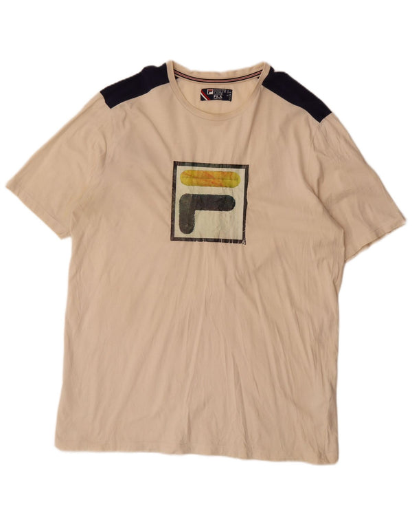 Męski T-shirt z grafiką Fila Top 2XL Beżowa bawełna z blokami kolorów