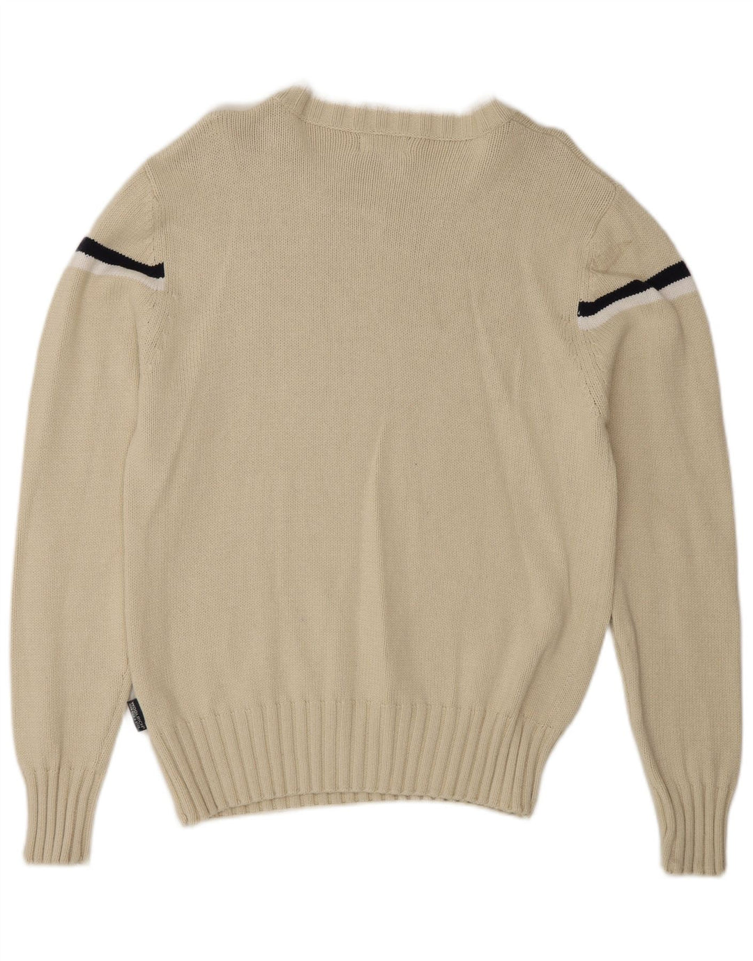 Męski sweter Woolrich z graficznym dekoltem w łódkę, w średnie białe paski