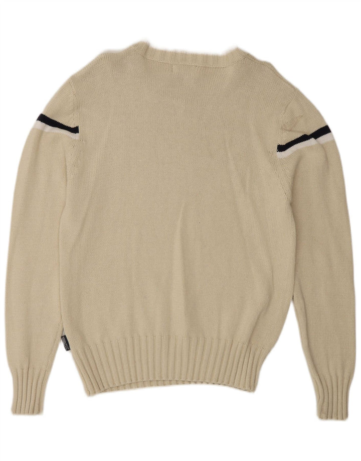 Męski sweter Woolrich z graficznym dekoltem w łódkę, w średnie białe paski
