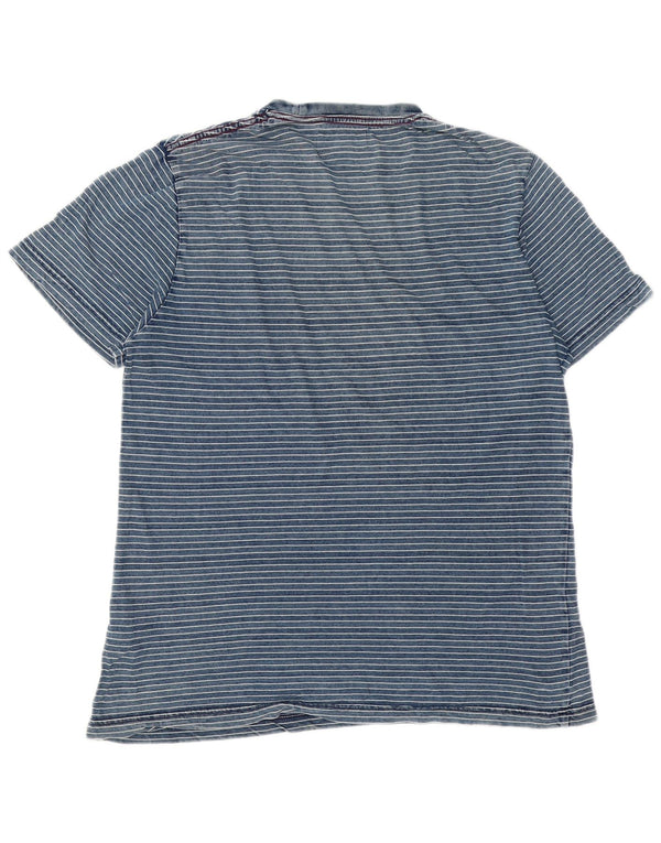 Penguin Mens T-Shirt Top Large Blue Striped Cotton