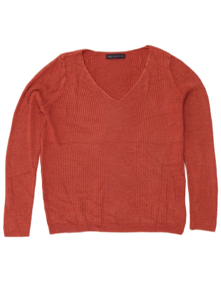 Marks & Spencer Damski sweter z dekoltem w kształcie litery V, UK 12, średni brąz, akryl
