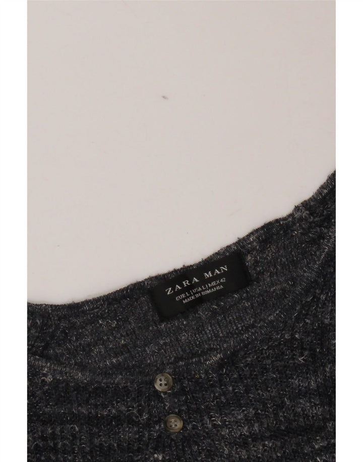 Męski sweter Zara z okrągłym dekoltem, duży, granatowy, nakrapiany