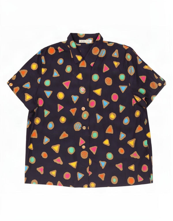 Damska bluzka z krótkim rękawem Jacques Vert UK 18 XL Granatowa, geometryczna