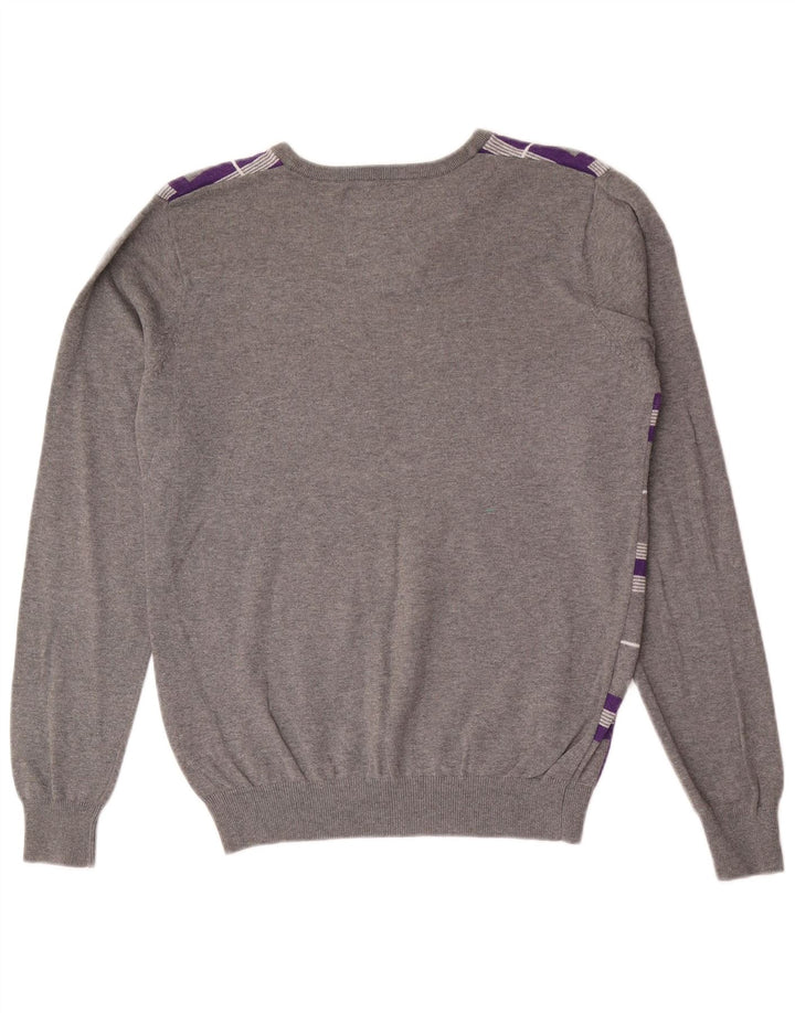 Męski sweter Jack & Jones z dekoltem w kształcie litery V, mały, szary, bawełniany w kratkę