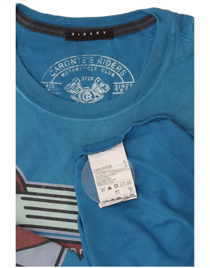 Męski T-shirt z grafiką Sisley, mały, niebieski, bawełniany