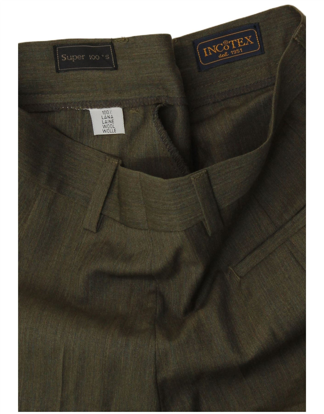 Damskie spodnie garniturowe INCOTEX UK 8 Small W26 L28 Wełna khaki