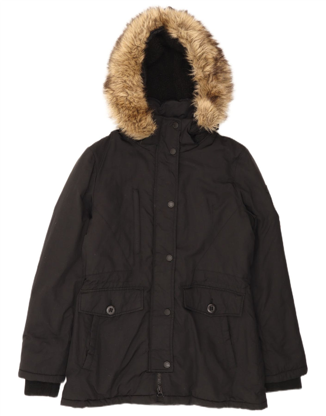 Damska kurtka parka z kapturem Superdry UK 12, średni czarny nylon