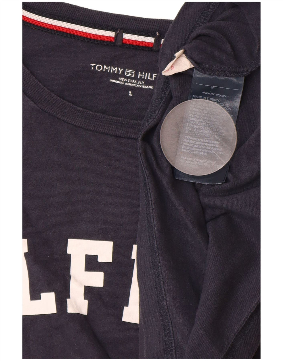 Męski T-shirt z grafiką TOMMY HILFIGER, duży, granatowy, bawełniany