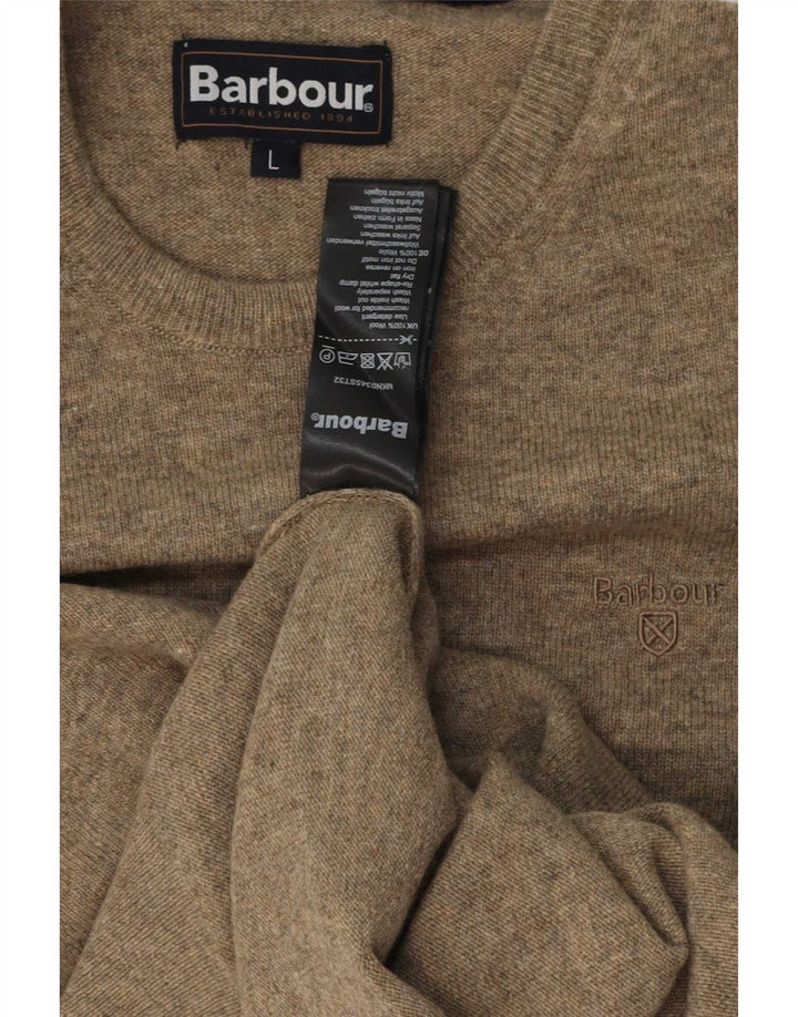 Męski sweter z okrągłym dekoltem Barbour, duży, szary, wełniany