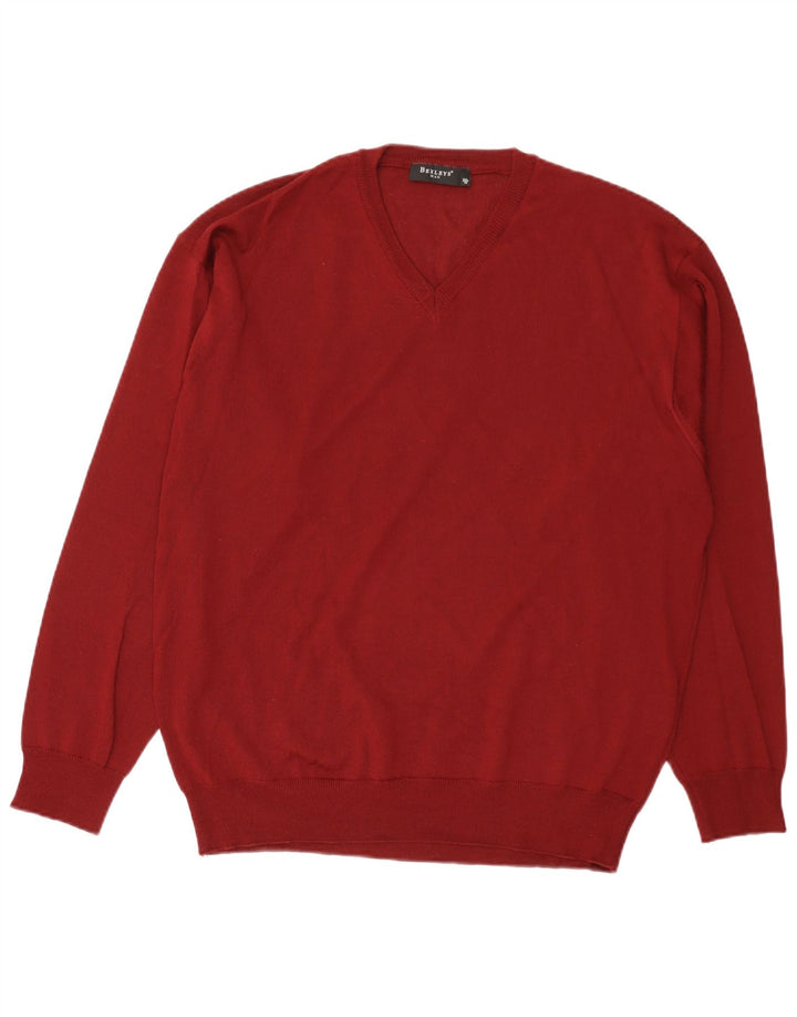 BEXLEYS Męski sweter z dekoltem w kształcie litery V IT 56 2XL Burgundowa wełna