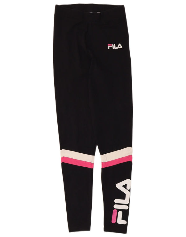 Fila Womens Graphic Leggings UK 4 XS Black Colourblock Cotton