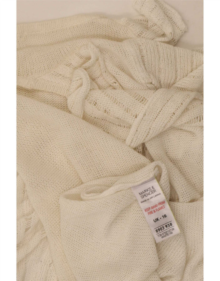 Marks & Spencer Damski sweter z falbanką z przodu, otwarty, UK 16, duży, biały