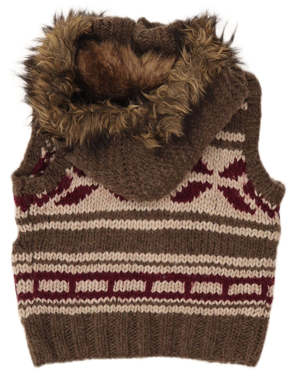 SUPERDRY Damski sweter rozpinany z kapturem UK 10 Small Brown Geometric