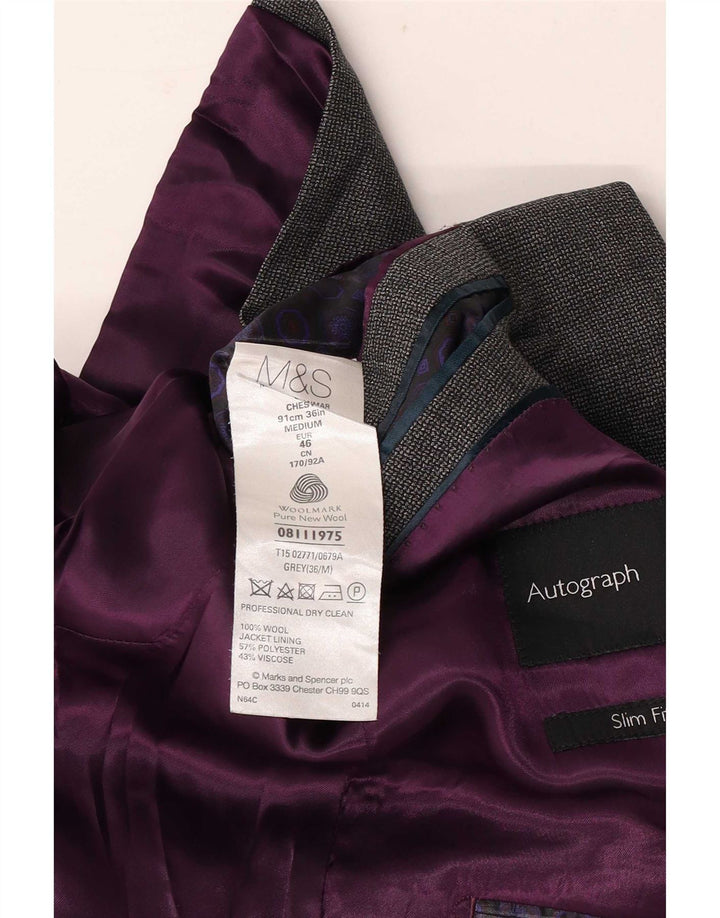 Marks & Spencer Męska marynarka z autografem, zapinana na 2 guziki, EU 36, mała szara