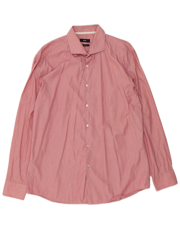 Męska koszula slim fit HUGO BOSS, rozmiar 43 17 XL, bawełniana w czerwone prążki