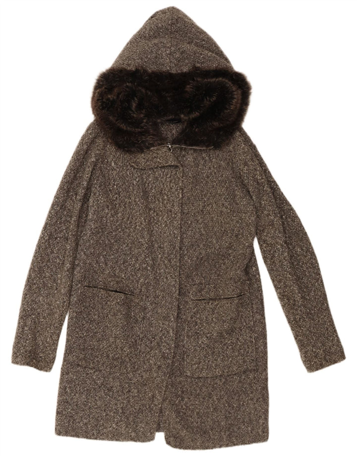 Zara Damski, oversize'owy, dzianinowy płaszcz z kapturem UK 10, mały, szary, nakrapiany akryl