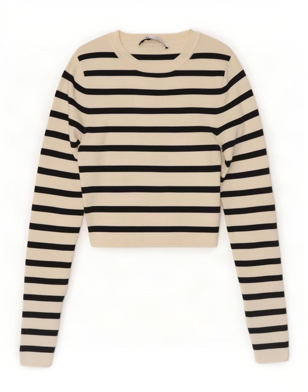 Damska bluzka Zara Crop Top UK 8 w małe, złamane białe paski, wiskoza