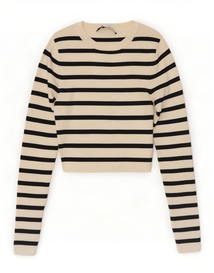 Damska bluzka Zara Crop Top UK 8 w małe, złamane białe paski, wiskoza