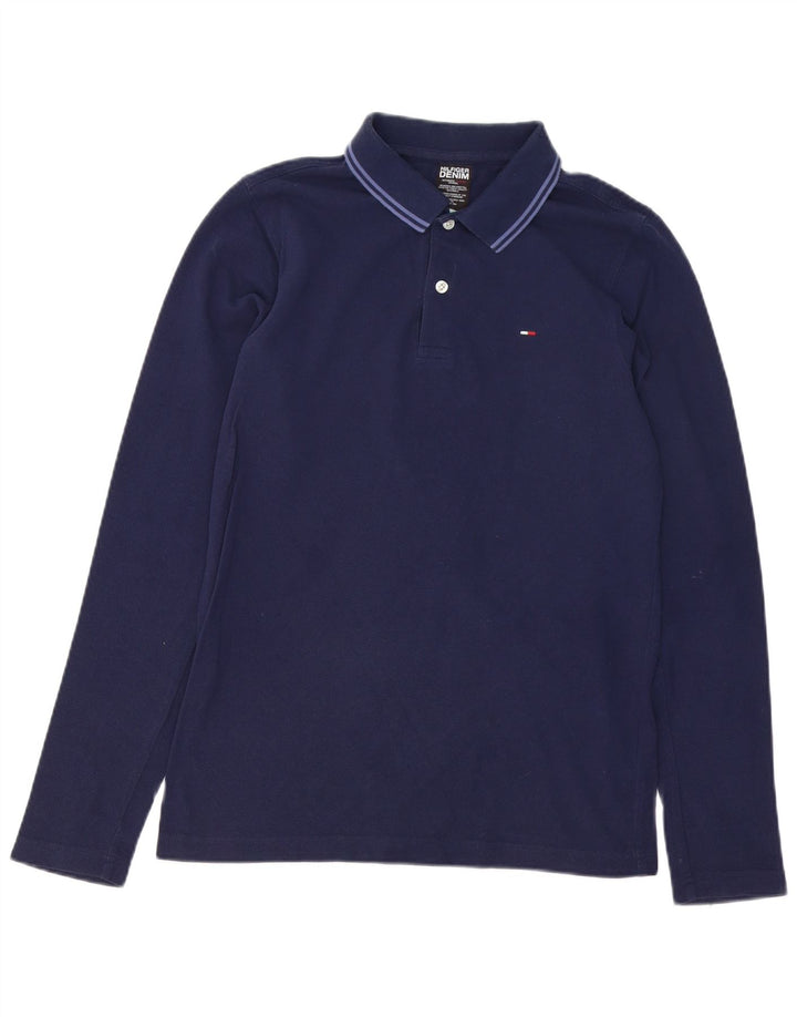 Męska koszulka polo z długim rękawem TOMMY HILFIGER, średnia, granatowa, bawełniana