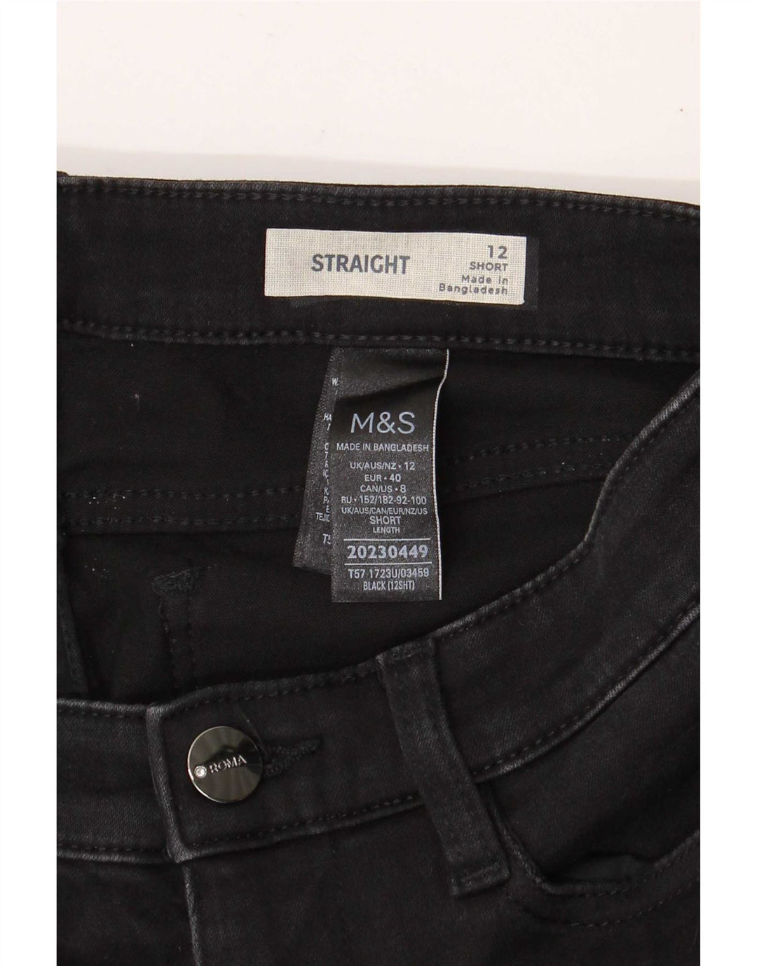 Marks & Spencer Damskie Krótkie Proste Dżinsy UK 12 Średnie W28 L29 Czarne