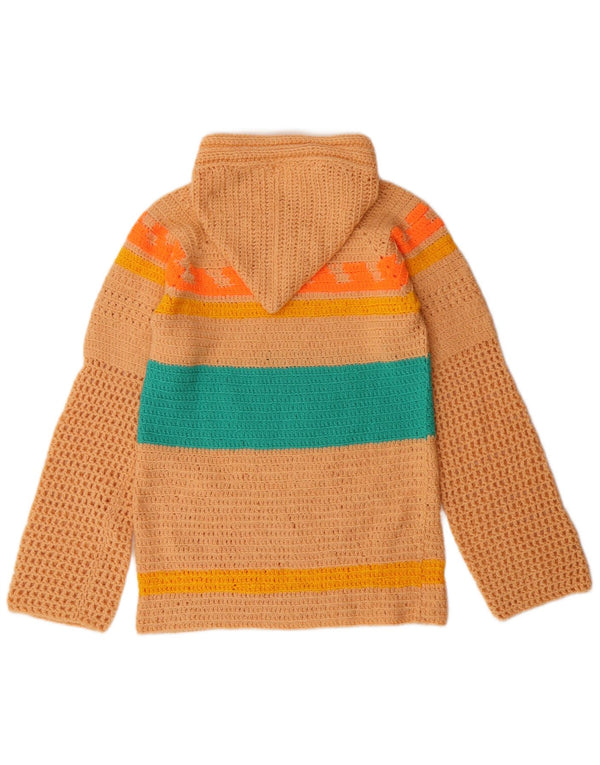 Damski sweter szydełkowy z kapturem w stylu VINTAGE UK 10 w małe beżowe paski