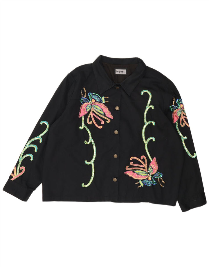 INDIGO MOON Damska kurtka bomberka oversize UK 22 3XL Czarny motyl