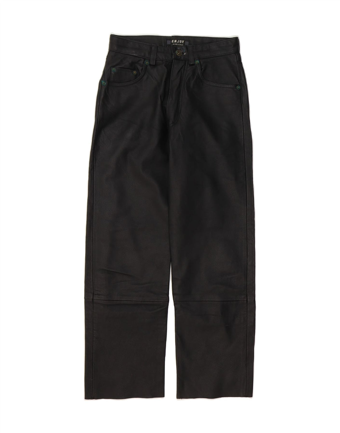 ENJOY Womens Straight Leather Trousers W28 L27 Black Leather Vintage ENJOY and Second-Hand ENJOY from Messina Hembry 