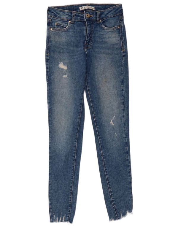 Damskie dżinsy rurki Zara w trudnej sytuacji EU 36 XS W26 L27 Niebieskie
