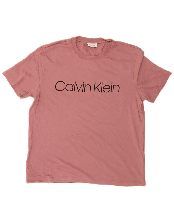 Damska koszulka z grafiką CALVIN KLEIN Top UK 18 XL, różowa, bawełniana