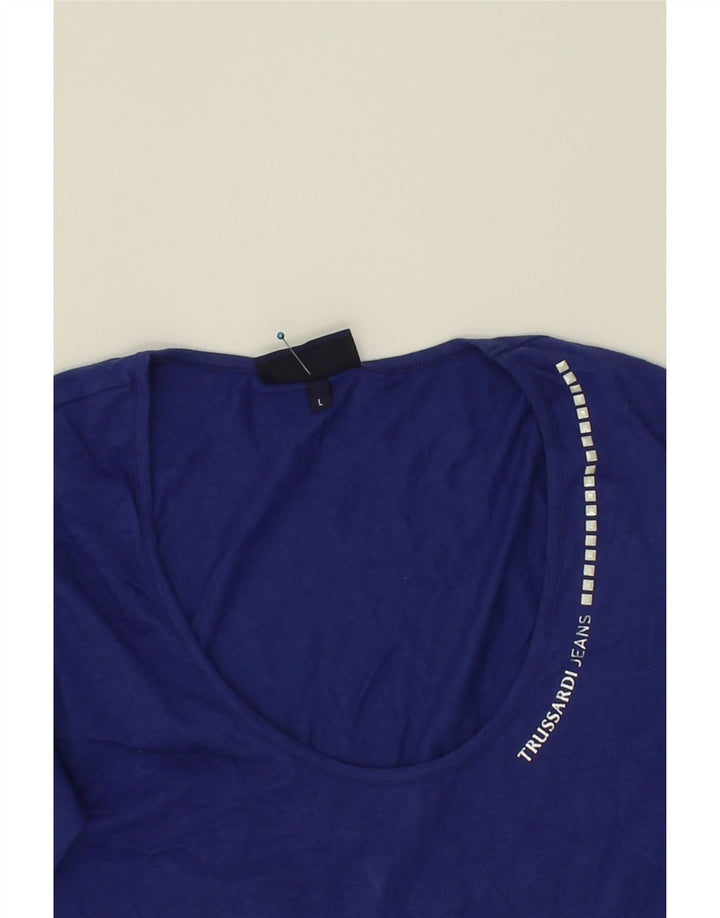 TRUSSARDI Womens Top 3/4 Sleeve UK 14 Large Blue Cotton Vintage Trussardi and Second-Hand Trussardi from Messina Hembry 