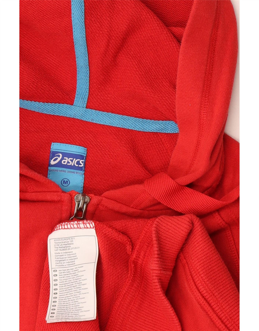 Męski sweter z kapturem i zamkiem błyskawicznym Asics, średnioczerwony, bawełniany