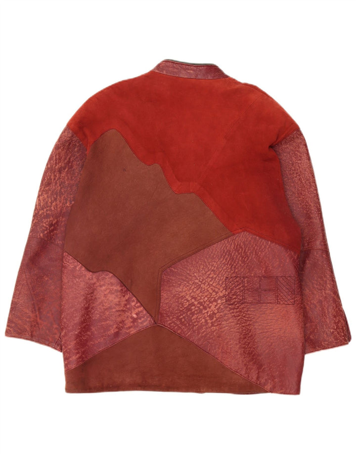 Vintage damska kurtka skórzana Country Wear UK 14, średni burgundowy patchwork