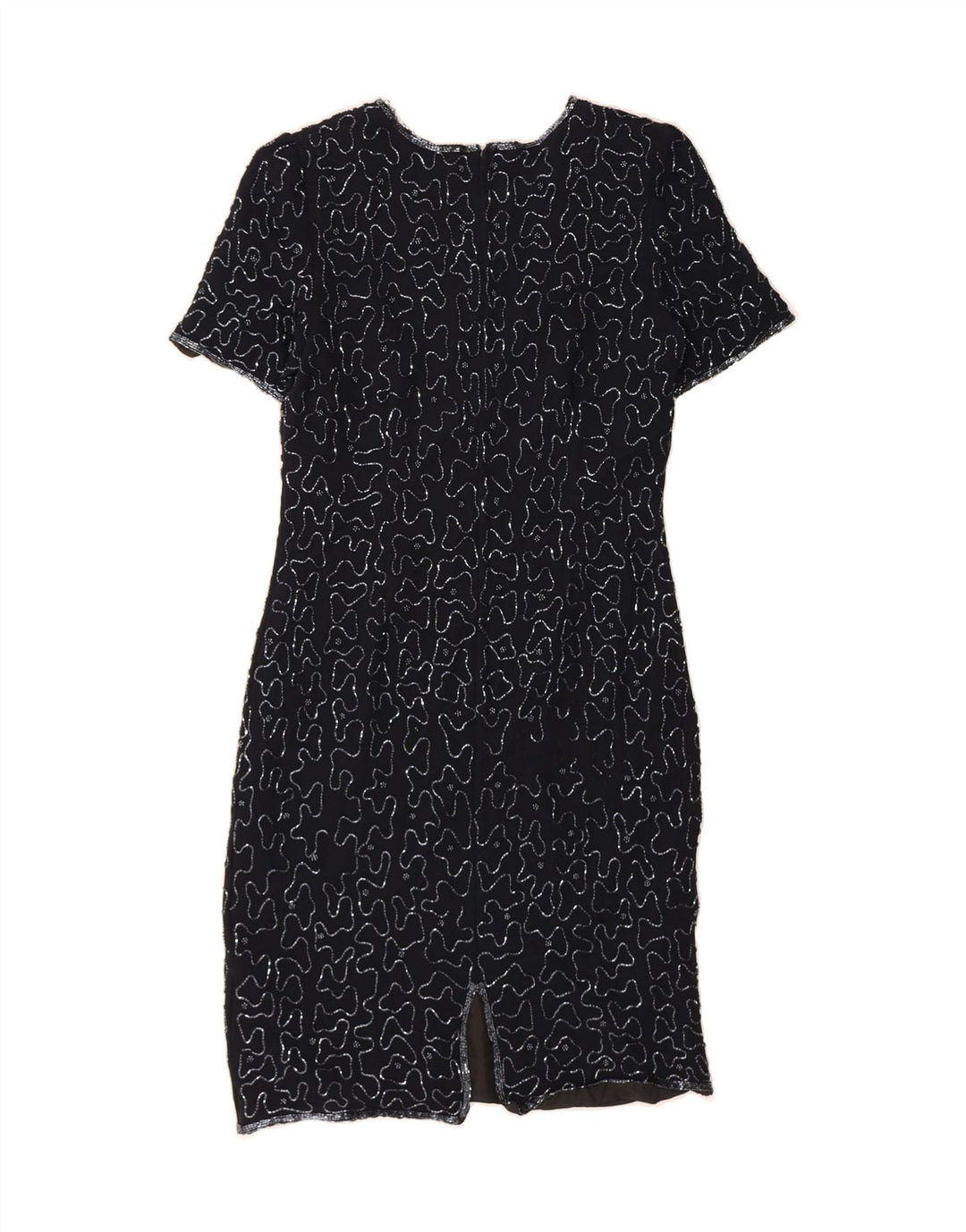 VINTAGE Womens Abstract Pattern Sheath Dress UK 10 Small Navy Blue Viscose Vintage Vintage and Second-Hand Vintage from Messina Hembry 