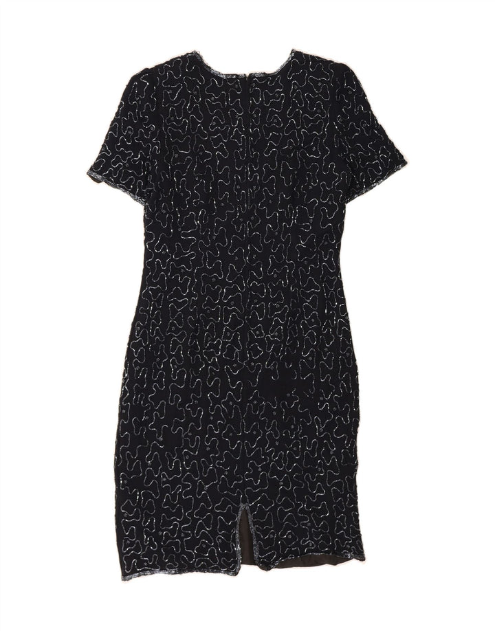 VINTAGE Womens Abstract Pattern Sheath Dress UK 10 Small Navy Blue Viscose Vintage Vintage and Second-Hand Vintage from Messina Hembry 