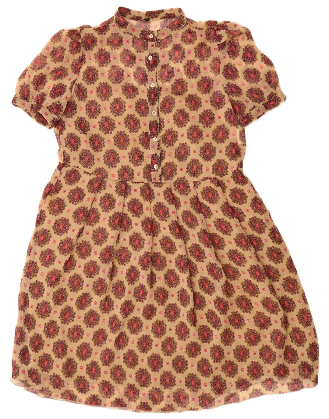 Damska sukienka o linii A Benetton UK 12 w kolorze średniego beżu w kwiaty