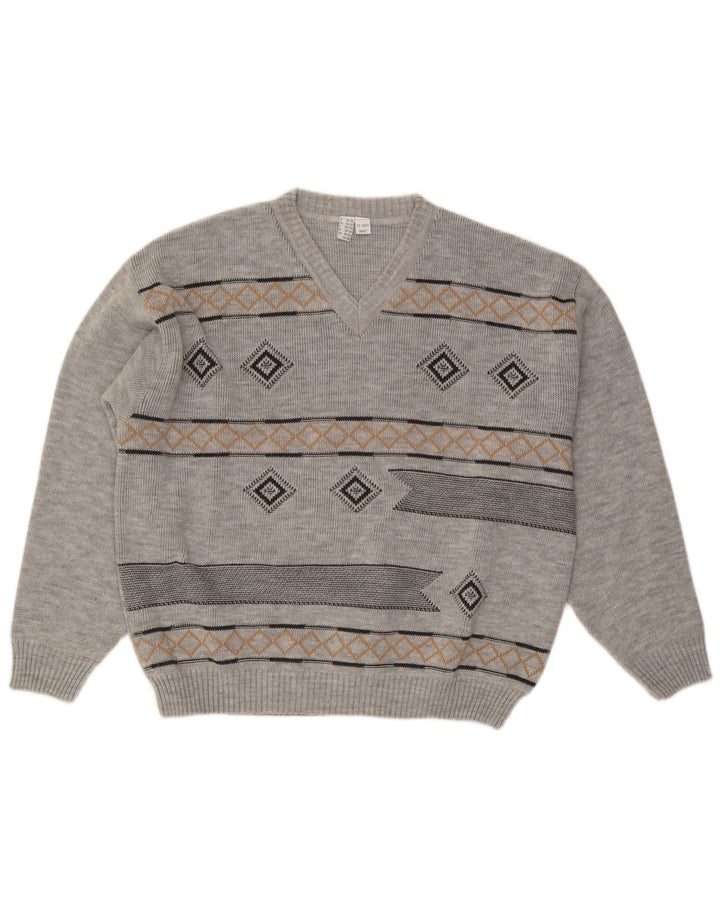 Męski sweter VINTAGE z dekoltem w kształcie litery V UK 46/48 2XL Szary Argyle/Diament