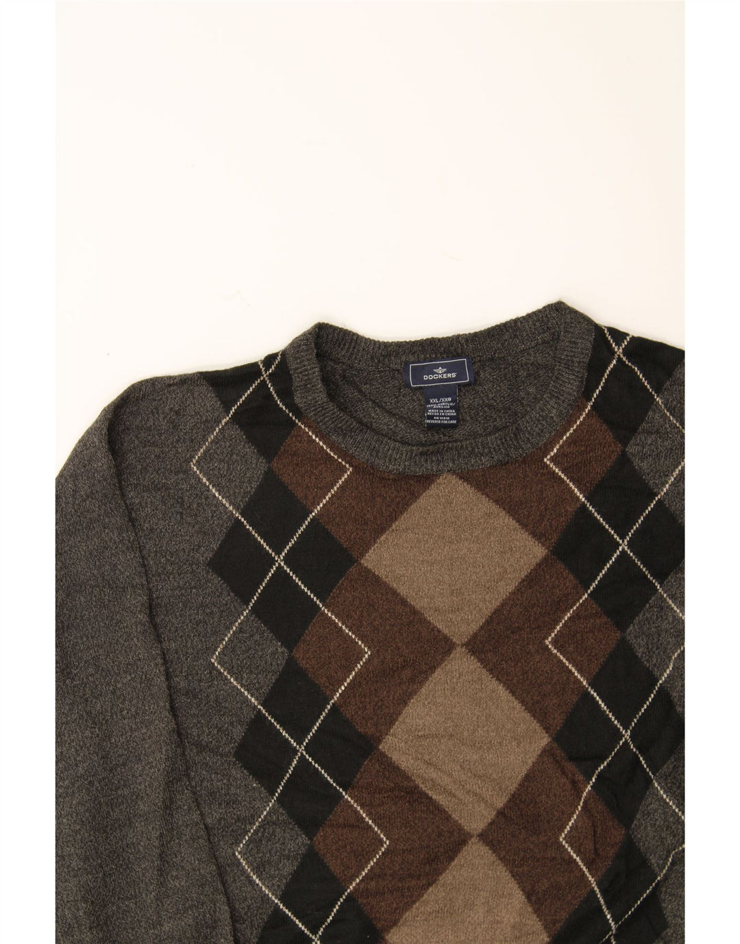Męski sweter z okrągłym dekoltem DOCKERS 2XL Szary Argyle/Diamentowy Akryl