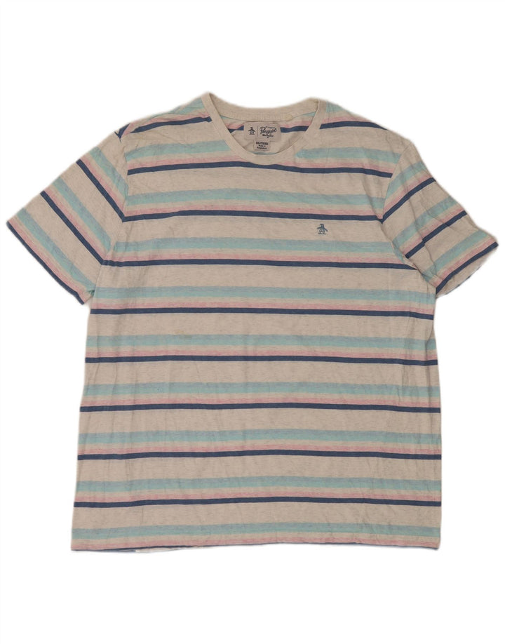 T-shirt męski Penguin Top 2XL, bawełna w białe paski