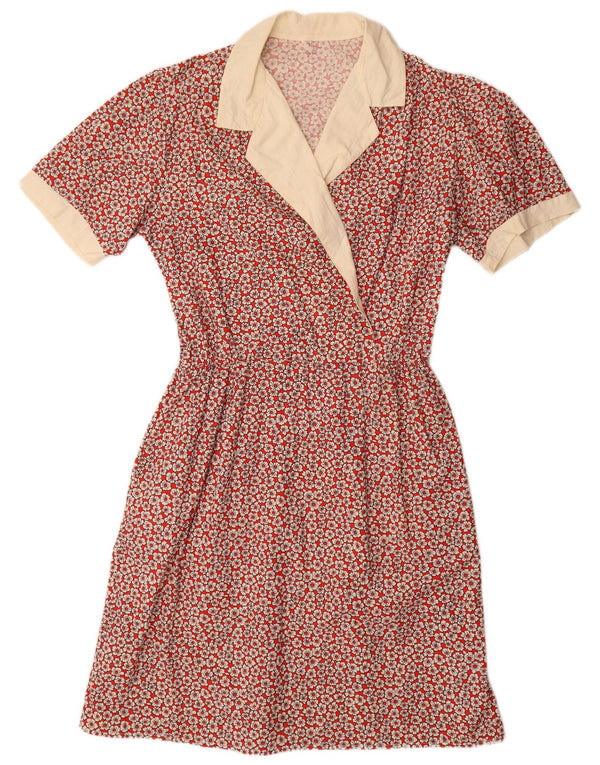 Vintage Womens A-Line Dress IT 54 3XL Red Floral Cotton
