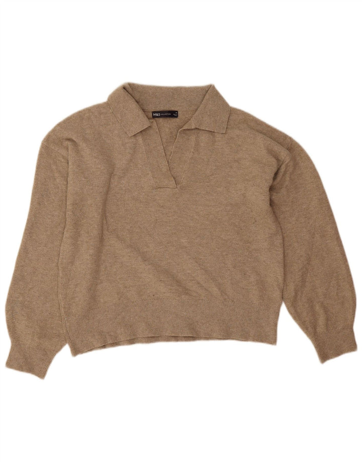 Marks & Spencer Damski sweter z krótkim rękawem, UK 14, średni beż