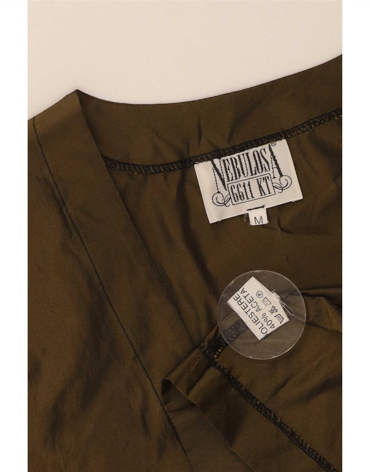Vintage damski top bolerkowy z rękawem 1/2, UK 14, średni khaki, poliester